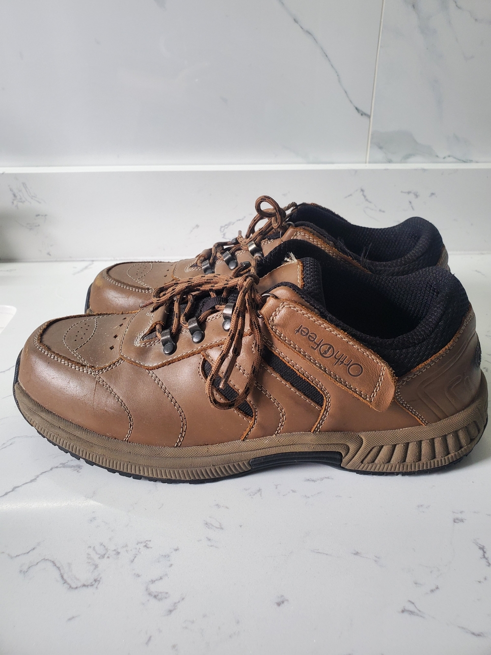 Orthofeet Shreveport Brown Leather Tie-Less Walking Shoes Us9.5